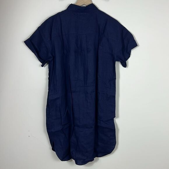 J. Crew Linen Shirt Dress Midi Relaxed-fit short-sleeve - Picture 9 of 11